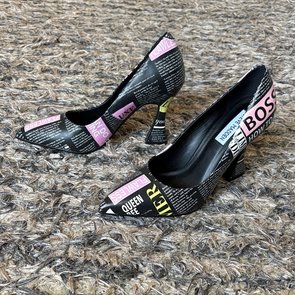 Steve Madden Black and Pink Graphic Heels